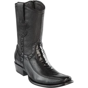 Botas Cortas de  Avestruz Pata con Venado Original Punta Dubai Color Negro - Wild West Boots