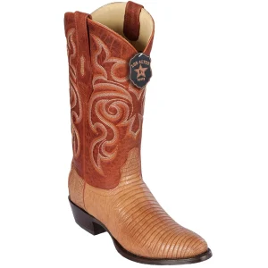 Botas de Armadillo Teju Original Acabado Graso Punta Oval Color Cognac - Los Altos Boots