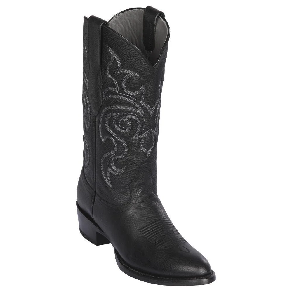 Botas de Piel Original Grisly Punta Oval Color Negro - Los Altos Boots