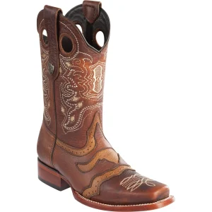 Botas de Cuero Original con Punta Rodeo Cuadrada Color Nuez - Wild West Boots