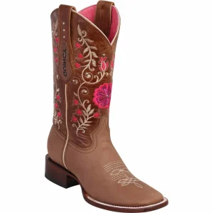 Botas de Cuero con Flores para Mujer en Horma Rodeo Q322F6231