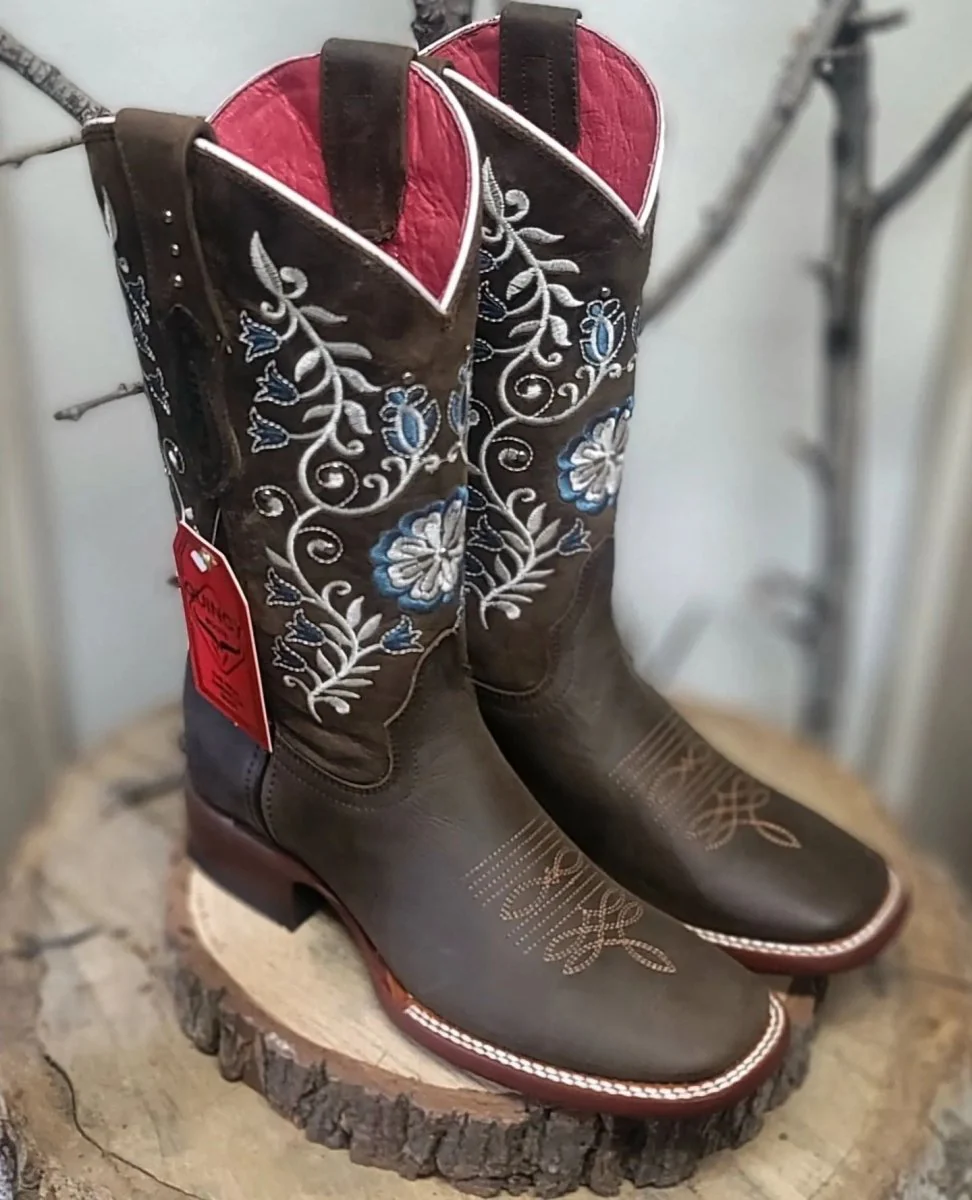 Botas de Cuero con Flores para Mujer en Horma Rodeo Q322F6259 - Imagen 3