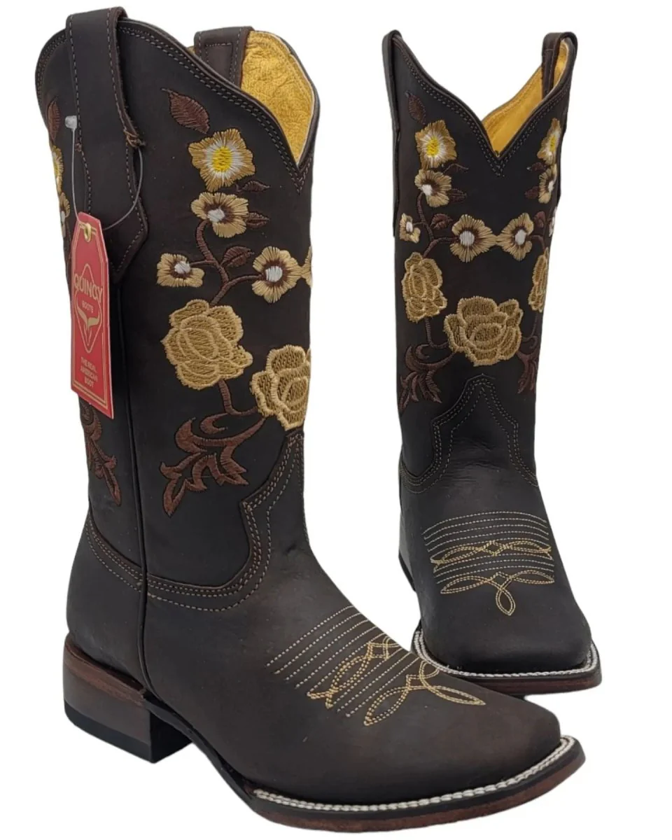 Botas de Cuero con Flores para Mujer en Horma Rodeo Q322MF6294 - Imagen 3