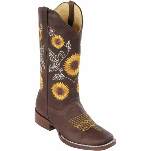 Botas de Cuero con Girasoles para Mujer en Horma Rodeo Q322G6294