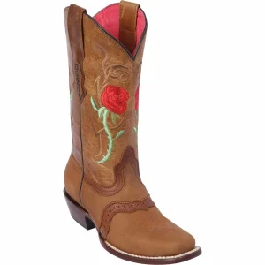 Botas de Cuero Crazy con Rosas para Mujer en Horma Rodeo Q312R6251