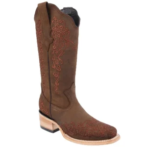 Botas Altas de Cuero Nobuck Horma Rodeo para Mujer Color Cafe WD-482