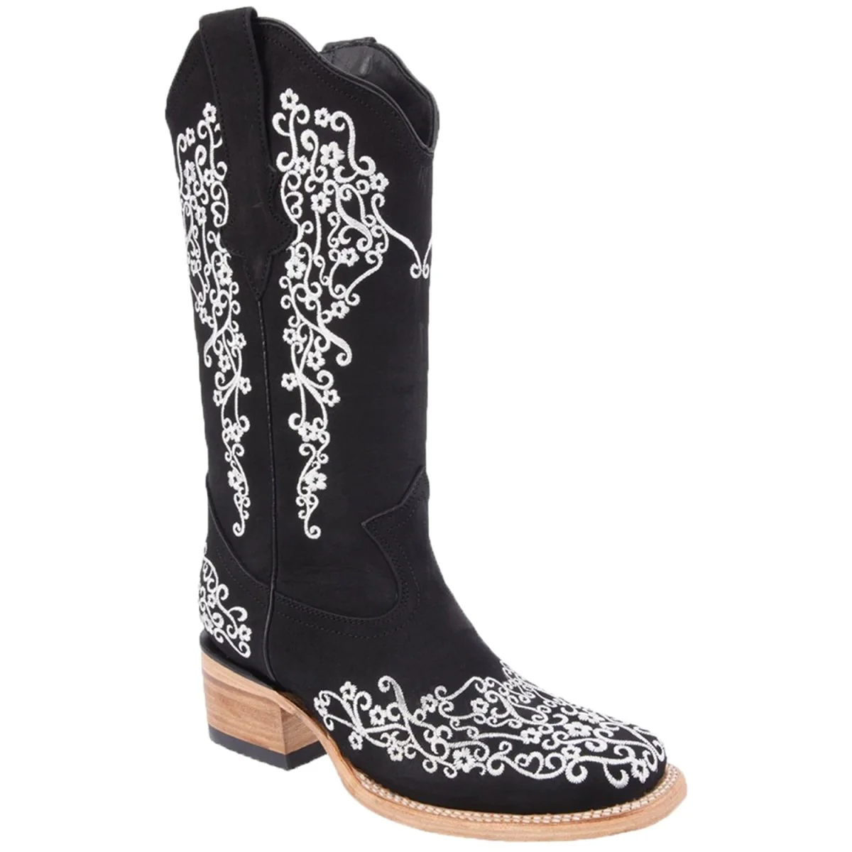 Botas Altas de Cuero Nobuck Horma Rodeo para Mujer Color Negro WD-481 - Imagen 2