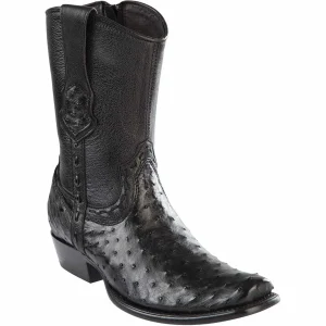 Botas Cortas de Avestruz Original Punta Dubai Cuadrada Color Negro - Wild West Boots
