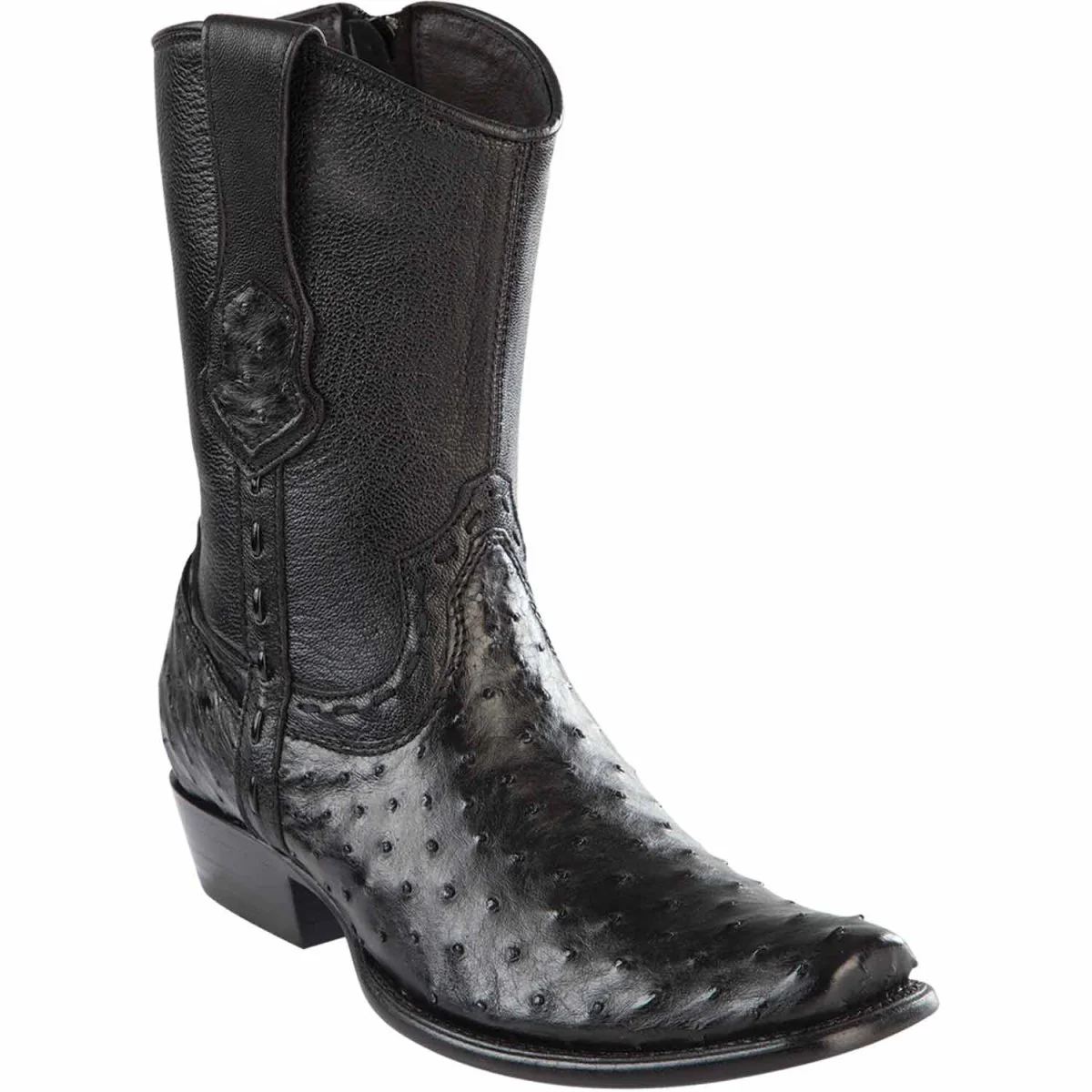 Botas Cortas de Avestruz Original Punta Dubai Cuadrada Color Negro - Wild West Boots - Imagen 2