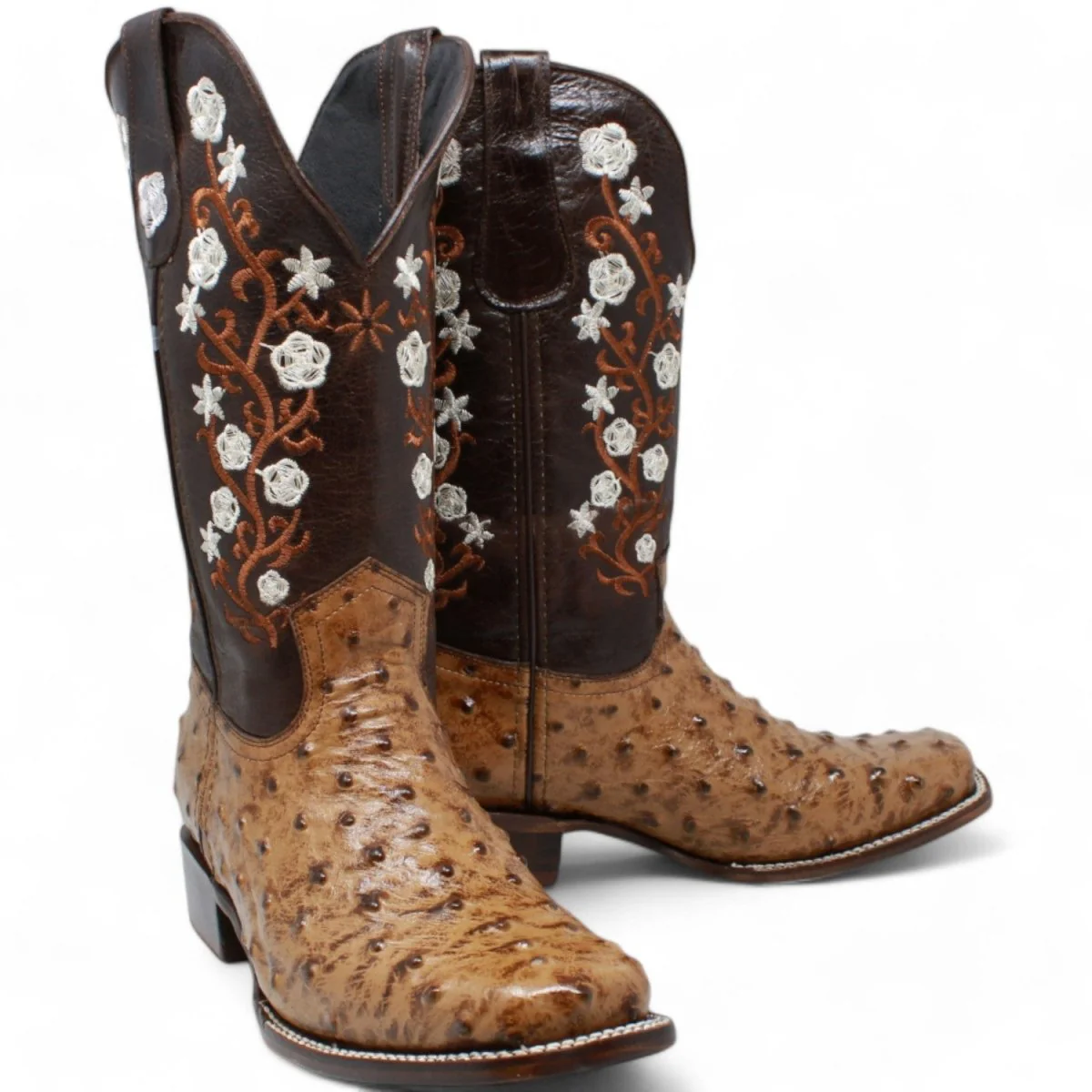Botas de Avestruz Grabado Horma Rodeo para Mujer Color Miel WD-499 - Imagen 3