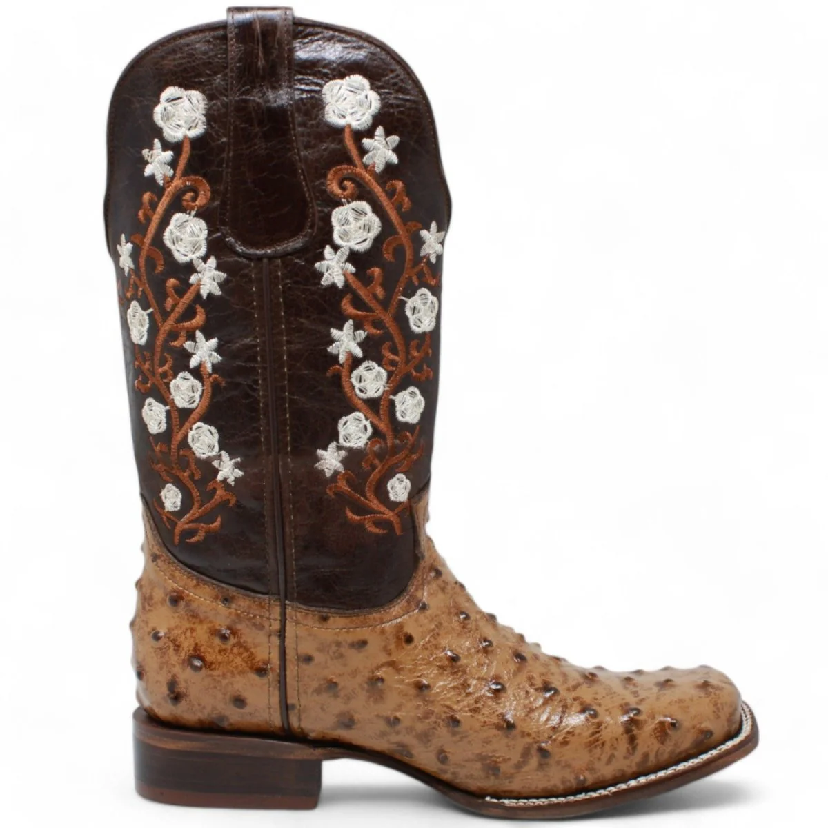 Botas de Avestruz Grabado Horma Rodeo para Mujer Color Miel WD-499 - Imagen 4