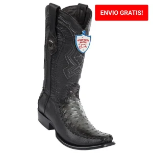 Botas de Avestruz y Venado Original Punta Dubai Cuadrada Color Gris Difuminado - Wild West Boots