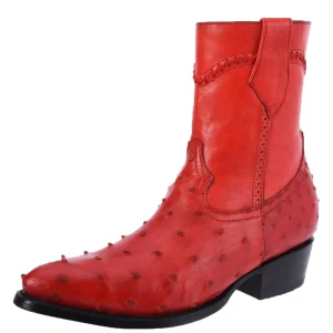 Botas de Avestruz Original Cortas Horma Puntal Color Rojo WD-004