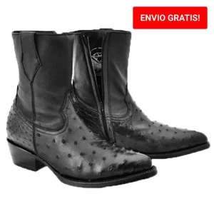 Botas de Avestruz Original Cortas Horma Puntal Color Negro WD-003