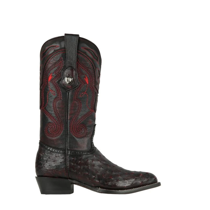 Botas de Avestruz Original Horma Puntal Color Negro Rojizo - Wild West Boots - Imagen 3