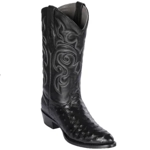 Botas de Avestruz Original Punta Oval Color Negro - Los Altos Boots