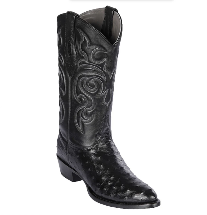 Botas de Avestruz Original Punta Oval Color Negro - Los Altos Boots