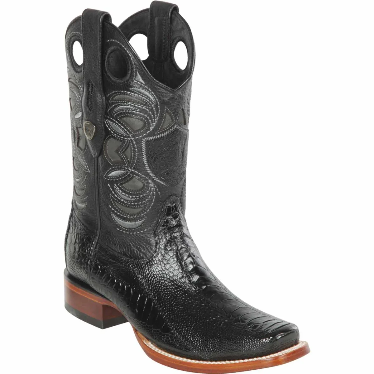 Botas de Avestruz Pata Original Punta Rodeo Color Negro - Wild West Boots