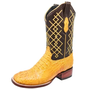 Botas de Cocodrilo Caiman Lomo Original Horma Rodeo Color Mantequilla WD-262