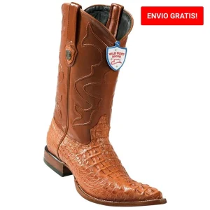 Botas de Lomo de Caiman Original Punta 3X Color Cognac - Wild West Boots