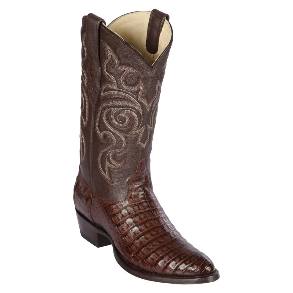 Botas de Caiman Panza Original Punta Oval Color Cafe - Los Altos Boots
