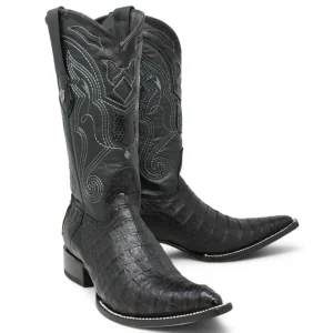 Botas de Caiman Panza Original Punta 3X Color Negro - Wild West Boots