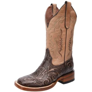 Botas de Cuero Cincelado Horma Rodeo para Mujer Color Arena WD-511