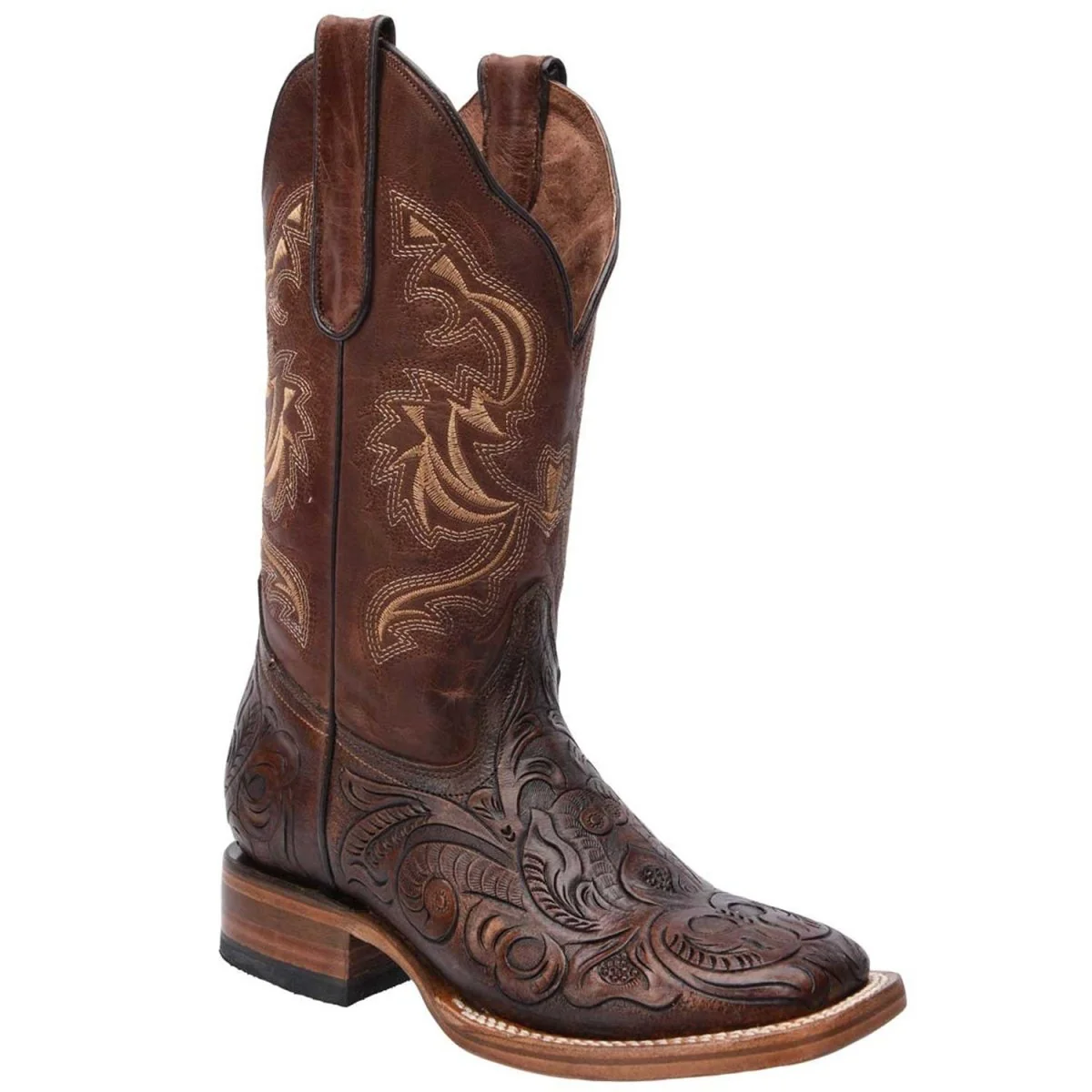 Botas de Cuero Cincelado Horma Rodeo para Mujer Color Cafe WD-509 - Imagen 2