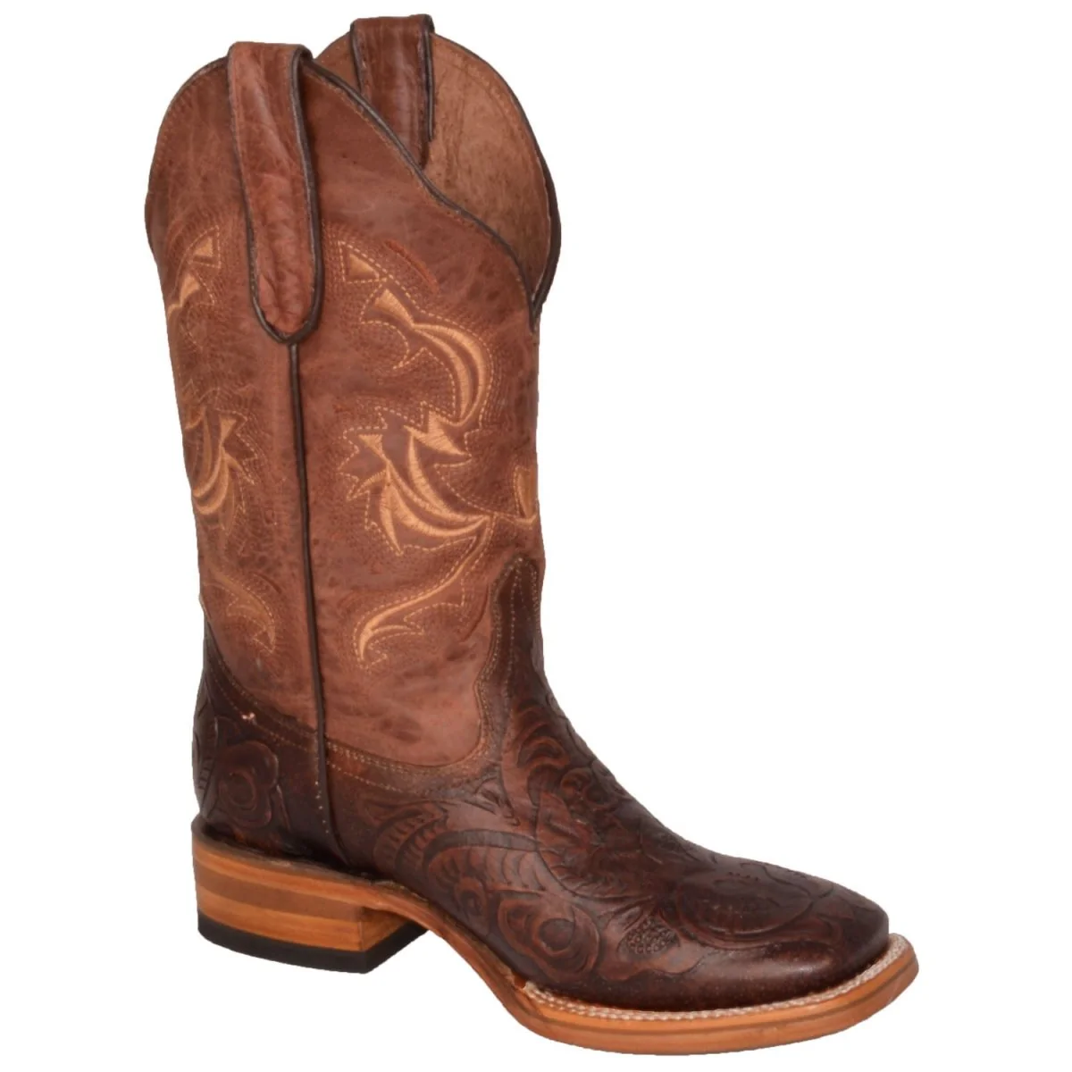 Botas de Cuero Cincelado Horma Rodeo para Mujer Color Cafe WD-509 - Imagen 3