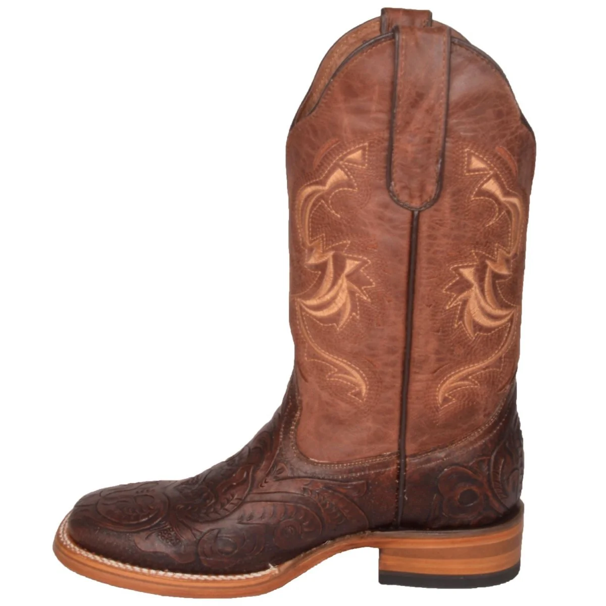 Botas de Cuero Cincelado Horma Rodeo para Mujer Color Cafe WD-509 - Imagen 4