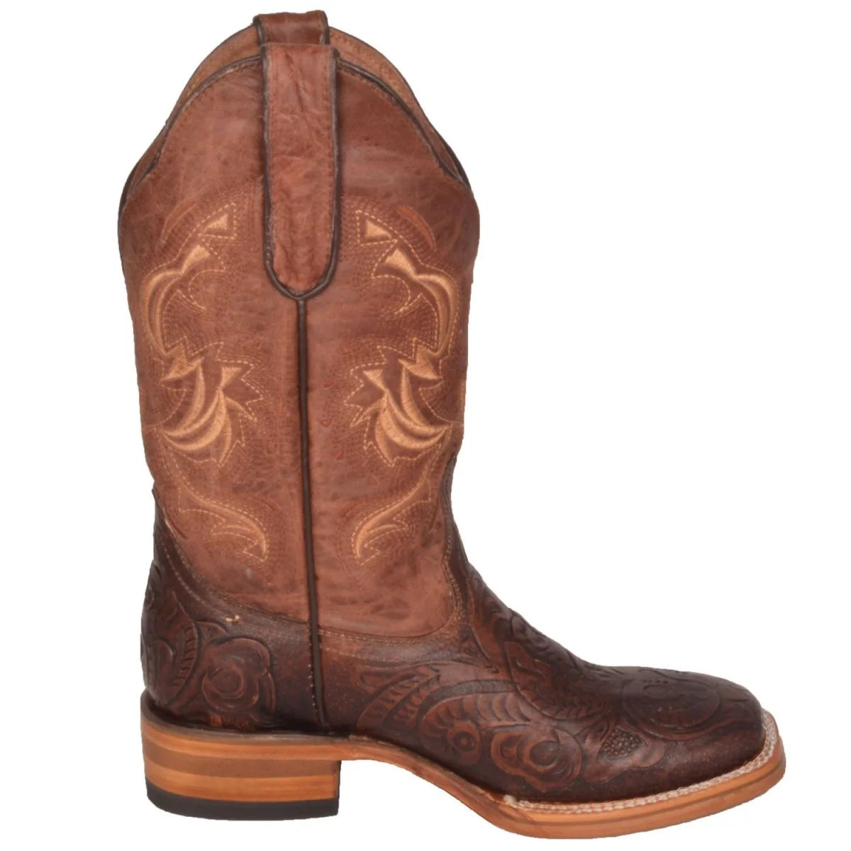 Botas de Cuero Cincelado Horma Rodeo para Mujer Color Cafe WD-509 - Imagen 5