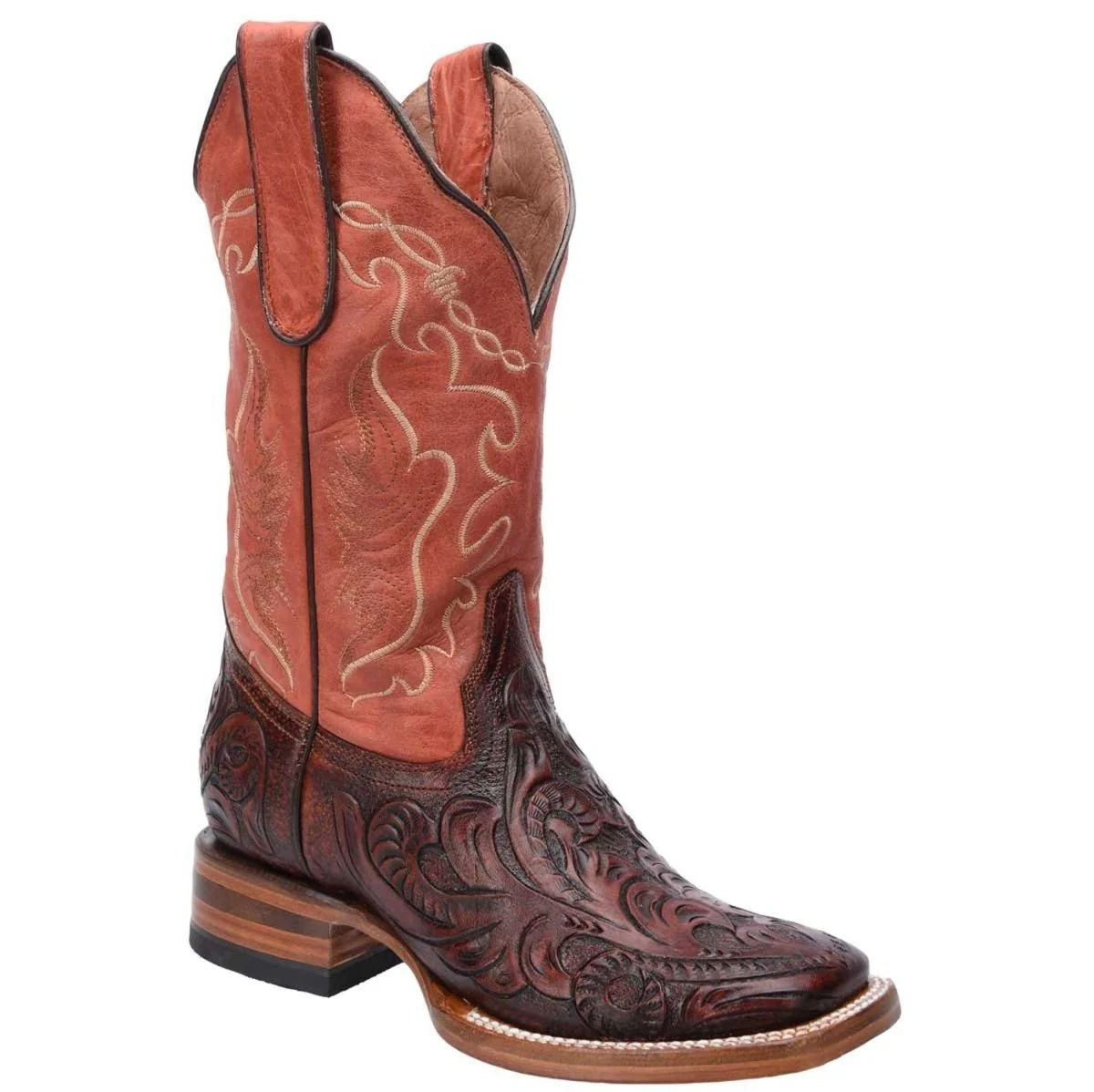 Botas de Cuero Cincelado Horma Rodeo para Mujer Color Cognac WD-510 - Imagen 2