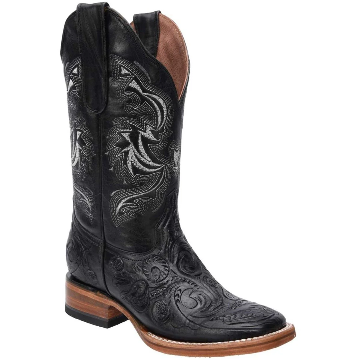 Botas de Cuero Cincelado Horma Rodeo para Mujer Color Negro WD-512 - Imagen 2