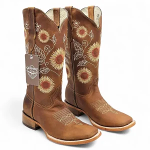 Botas de Cuero con Girasoles para Mujer en Horma Rodeo Q322G6231