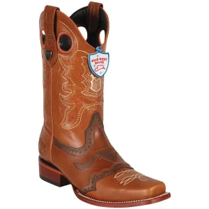 Botas de Cuero Original Punta Rodeo Cuadrada Color Miel- Wild West Boots