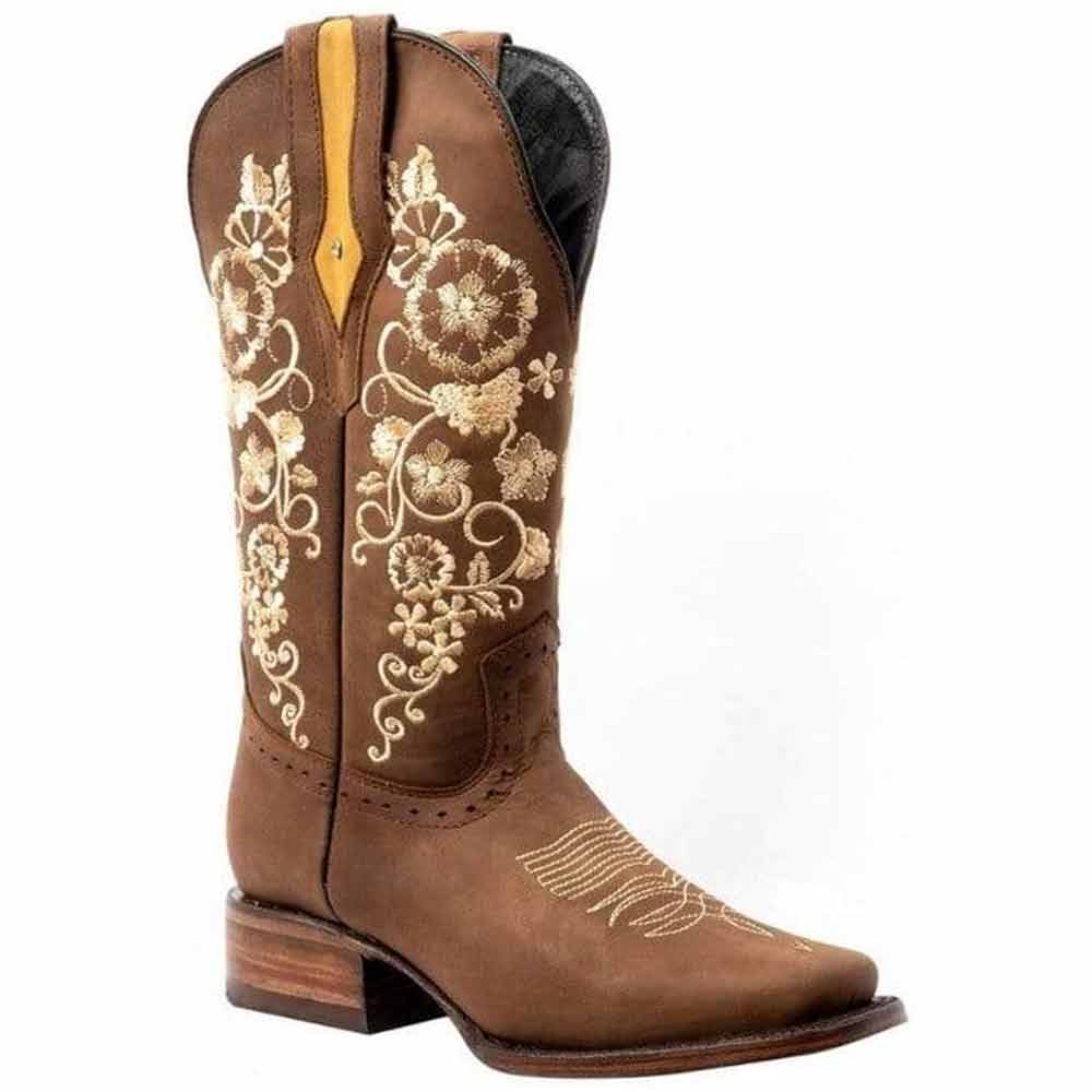 Botas de Cuero Horma Rodeo para Mujer Color Cafe con Girasoles JB-1501CAF - Imagen 2