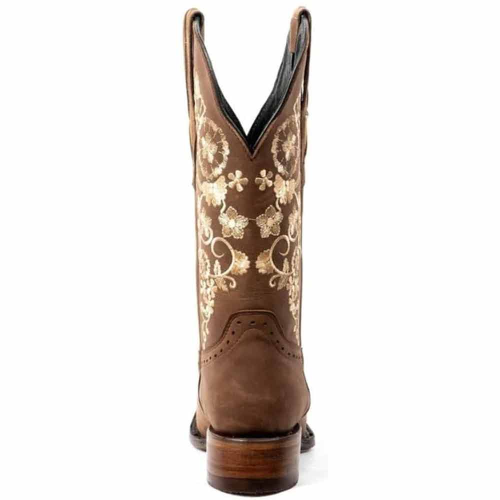 Botas de Cuero Horma Rodeo para Mujer Color Cafe con Girasoles JB-1501CAF - Imagen 4