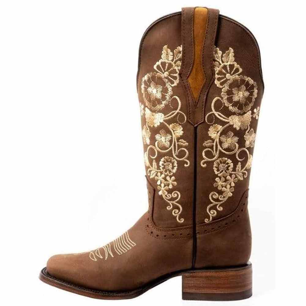 Botas de Cuero Horma Rodeo para Mujer Color Cafe con Girasoles JB-1501CAF - Imagen 3