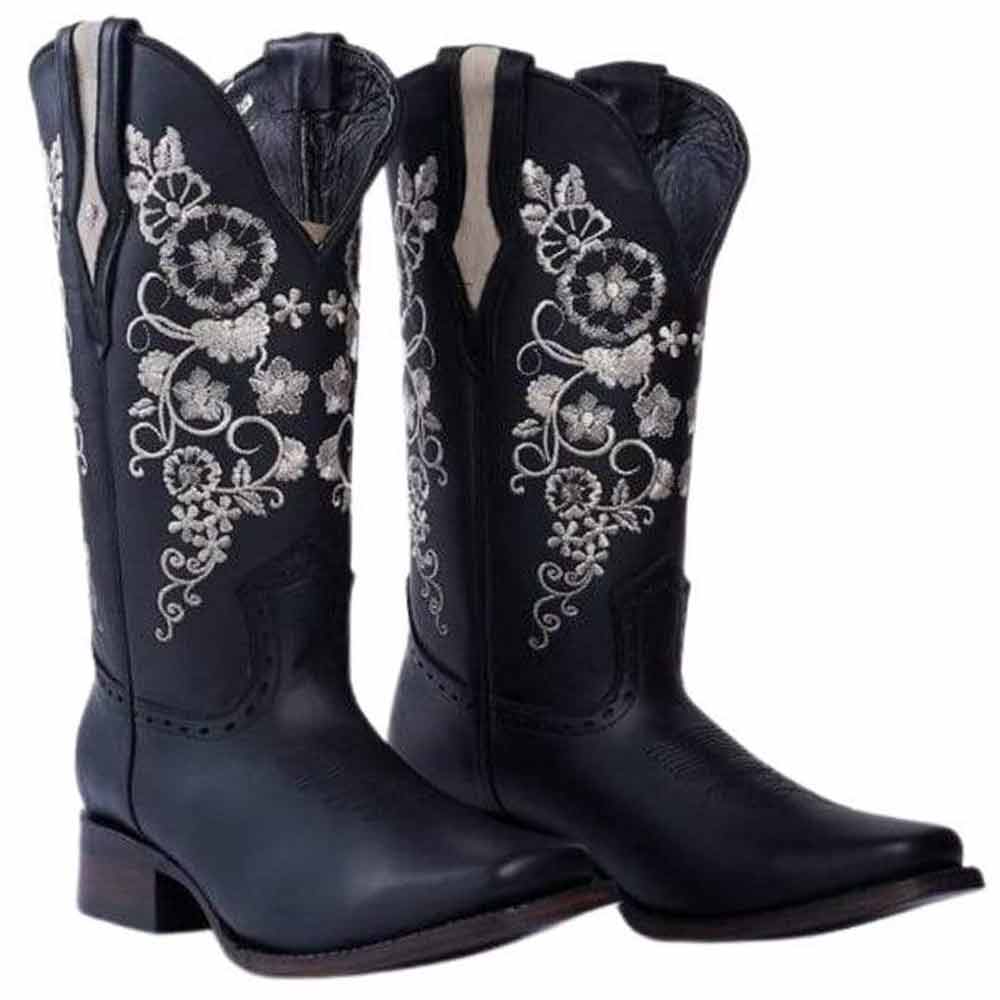 Botas de Cuero Horma Rodeo para Mujer Color Negro con Girasoles JB-1501NEG - Imagen 2