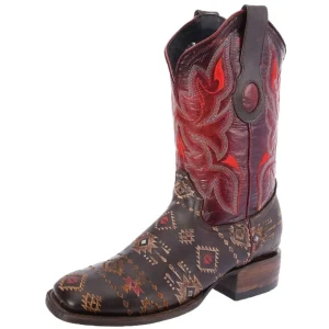 Botas de Cuero Napa Original Horma Rodeo Color Cafe y Rojo WD-339