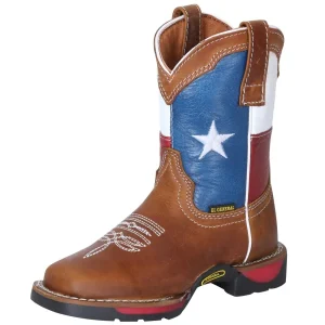 Botas de Cuero Original Horma Rodeo para Niño con Bandera de Texas GEN-41953