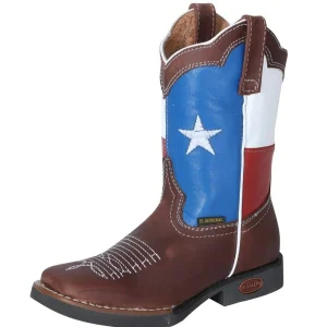 Botas de Cuero Original Horma Rodeo para Niño con Bandera de Texas GEN-41954