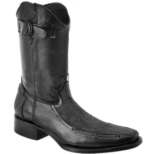 Botas de Elefante Grabado Horma Rodeo Cuadrada con Zipper Color Negro WD-025