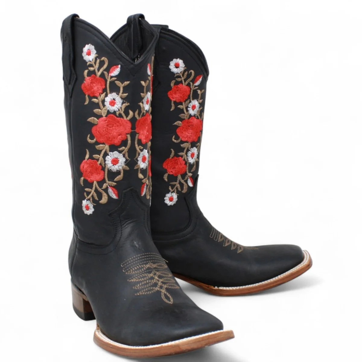 Botas de Gamuza para Dama Color Negro con Rosas Rojas LC-103 - Imagen 2
