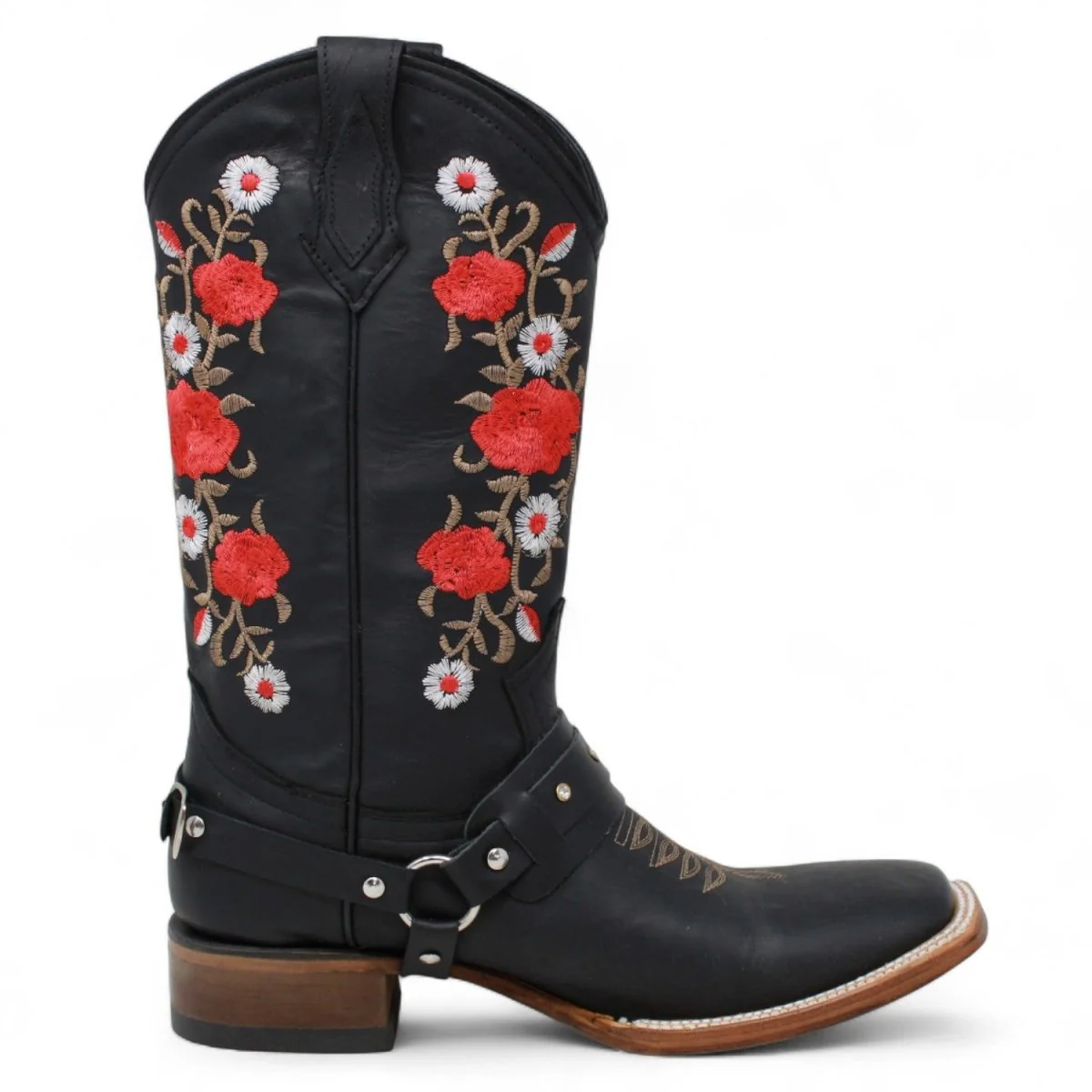 Botas de Gamuza para Dama Color Negro con Rosas Rojas LC-103 - Imagen 6