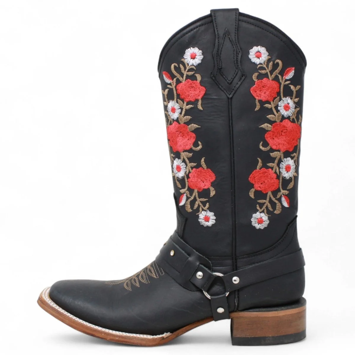 Botas de Gamuza para Dama Color Negro con Rosas Rojas LC-103 - Imagen 8