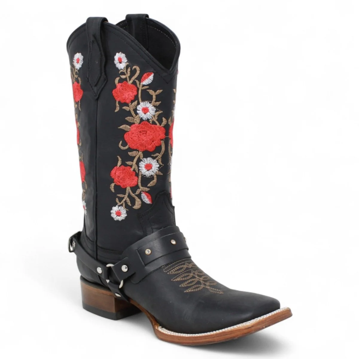 Botas de Gamuza para Dama Color Negro con Rosas Rojas LC-103 - Imagen 4
