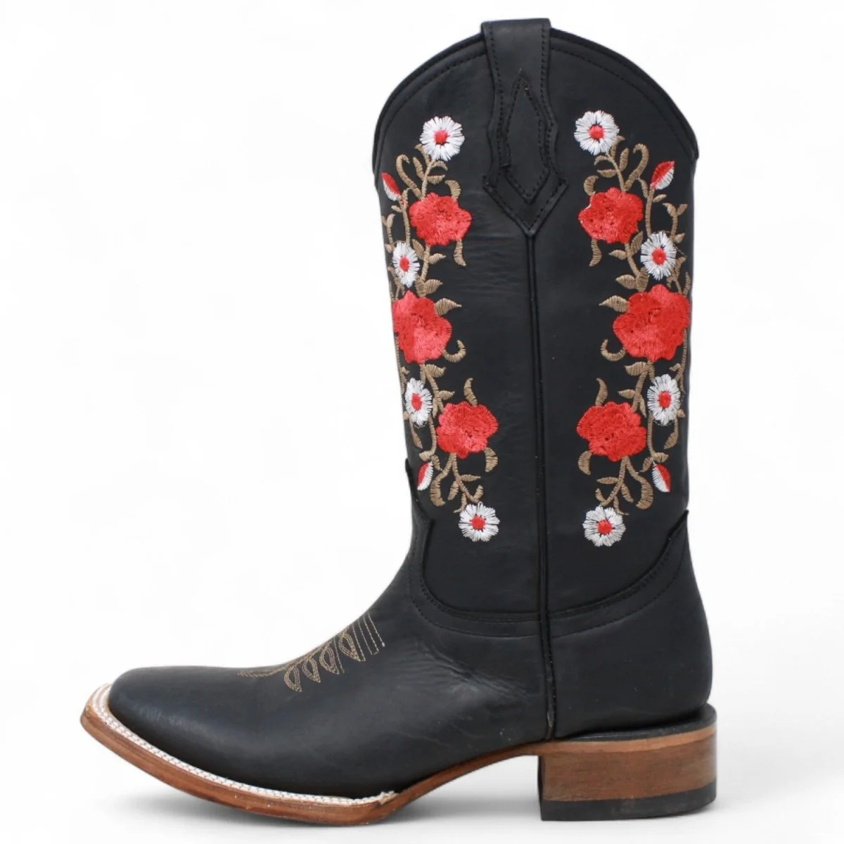 Botas de Gamuza para Dama Color Negro con Rosas Rojas LC-103 - Imagen 9