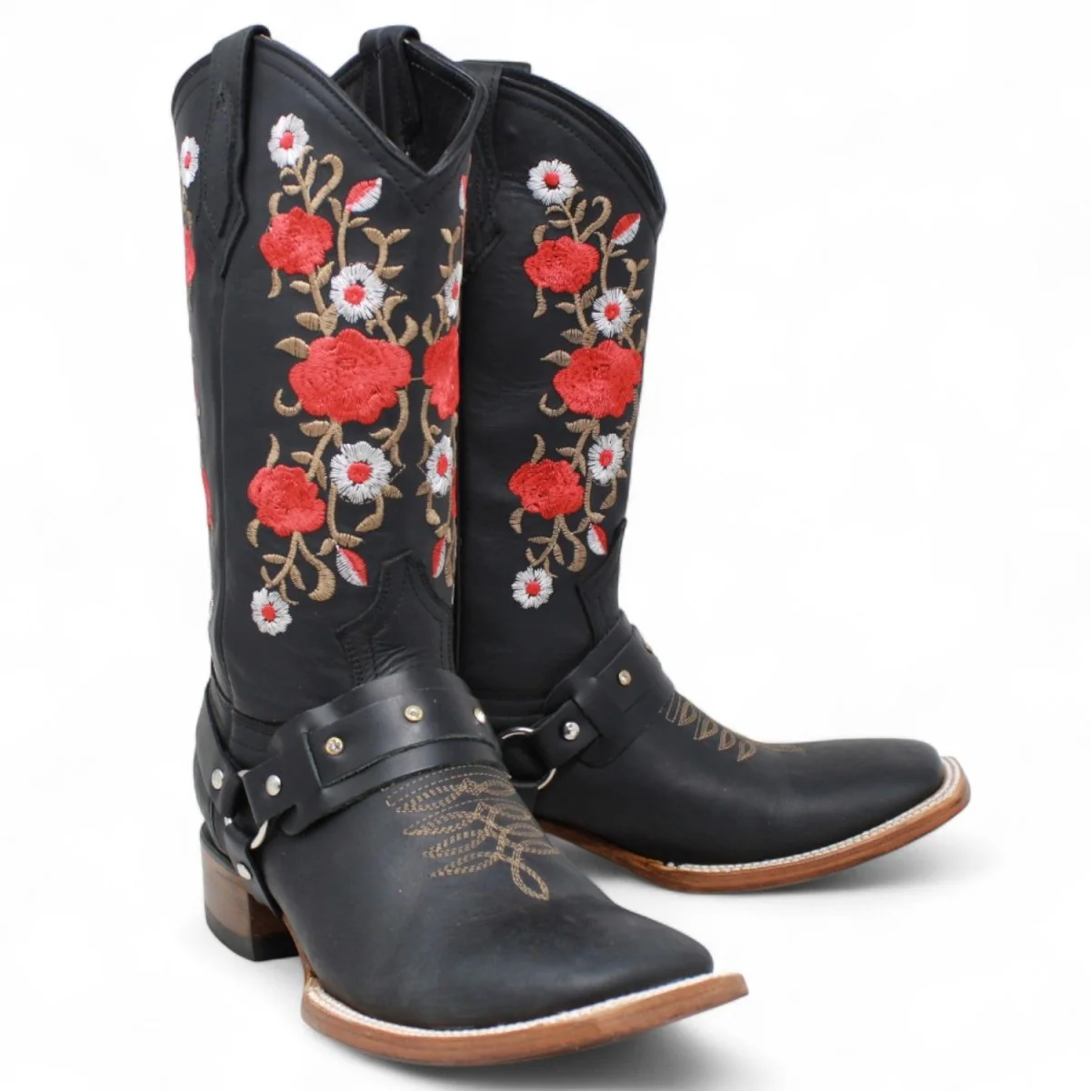 Botas de Gamuza para Dama Color Negro con Rosas Rojas LC-103 - Imagen 3