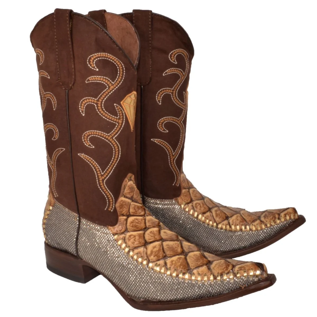 Botas de Pescado Pirarucu Grabado en Horma 3X Aladino Color Arena WD-102 - Imagen 4